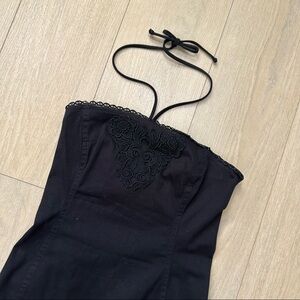 Vintage Betsey Johnson Black Midi Dress Halter Lace Size 2